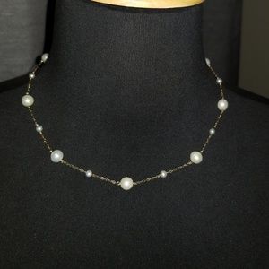 Zales Cultured Pearl  and Gold Chain Choker